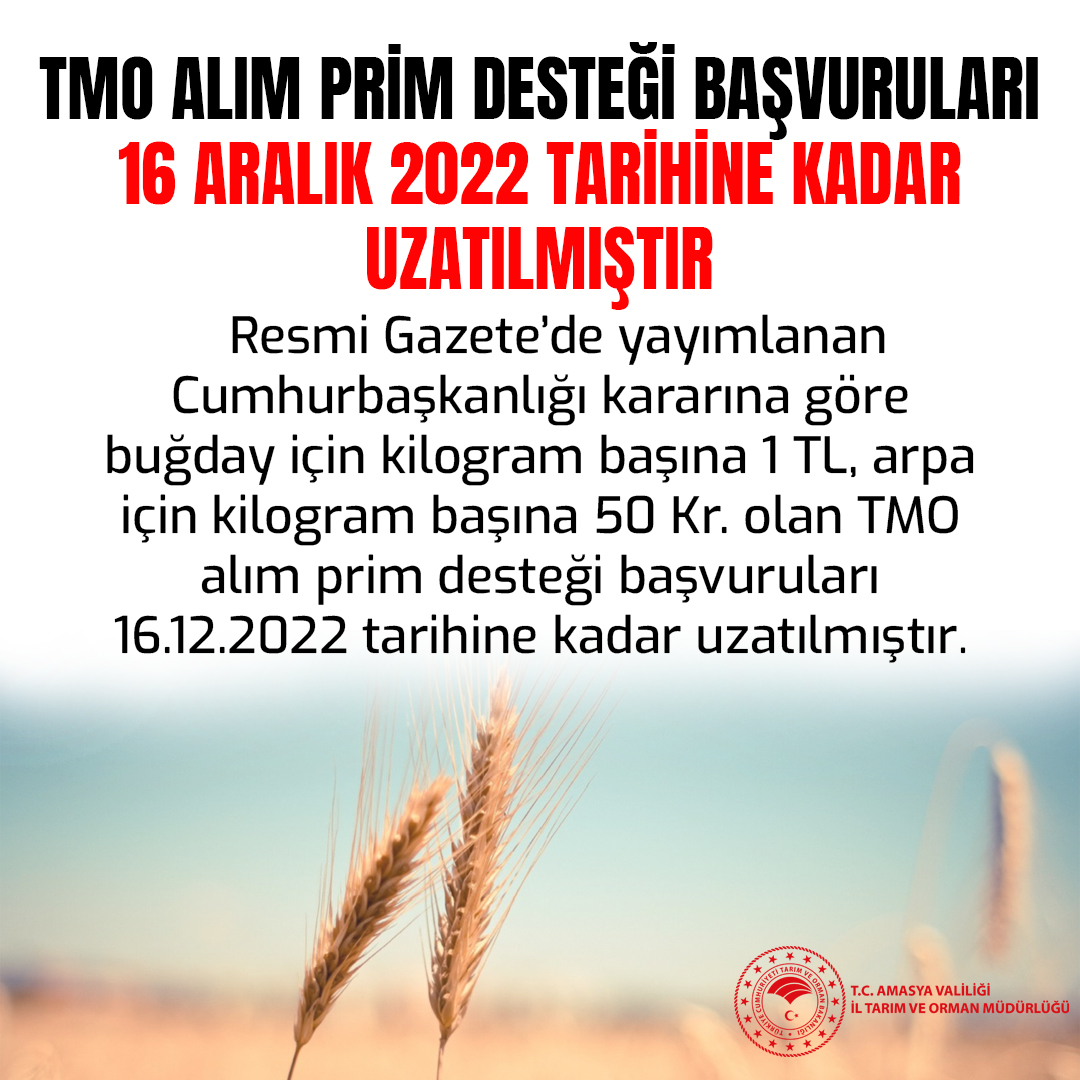 TMO Alım Prim Desteği Uzatıldı