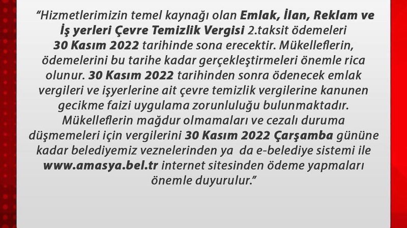 Amasya Belediyesi’nden Uyarı!