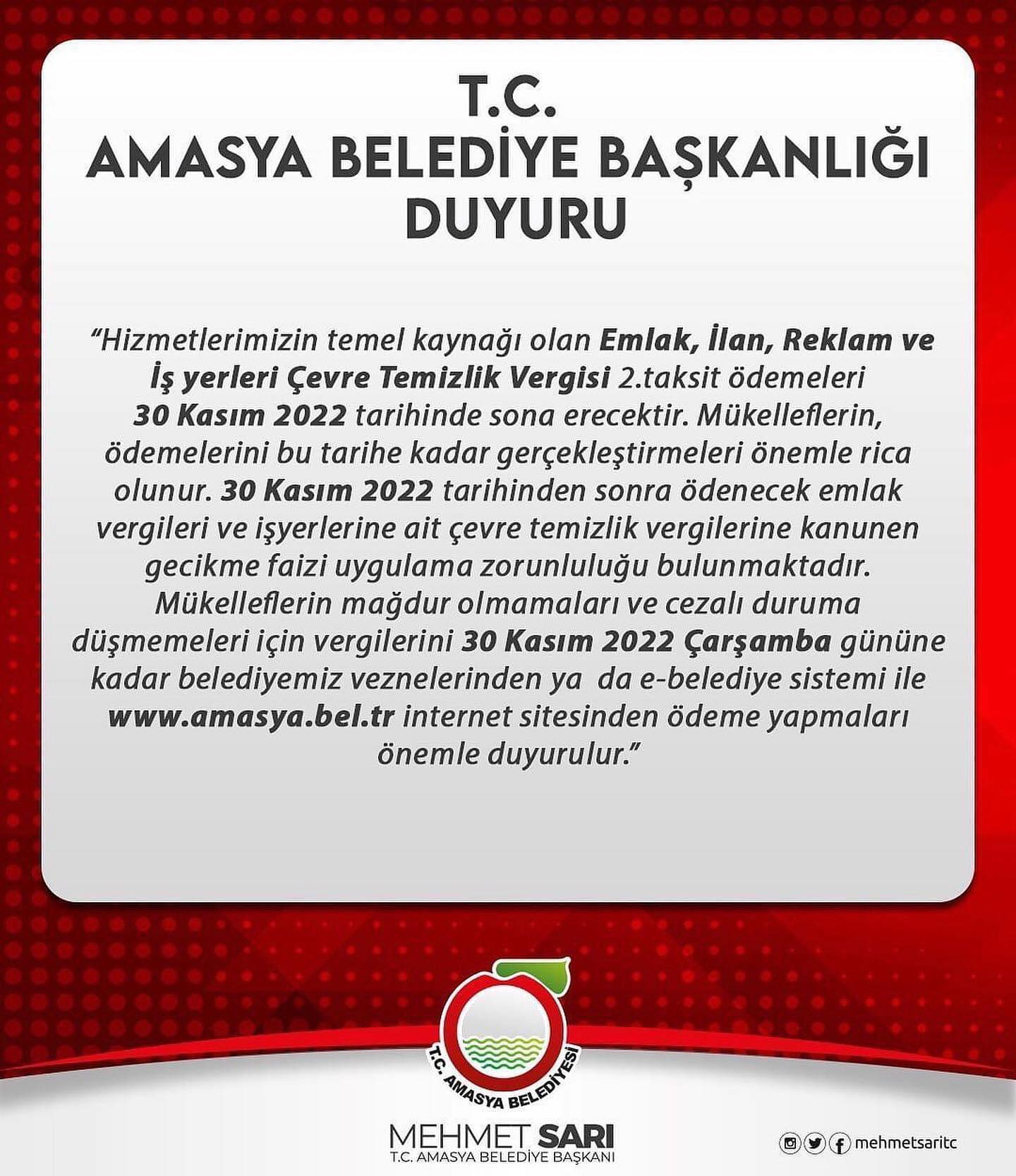 Amasya Belediyesi’nden Uyarı!